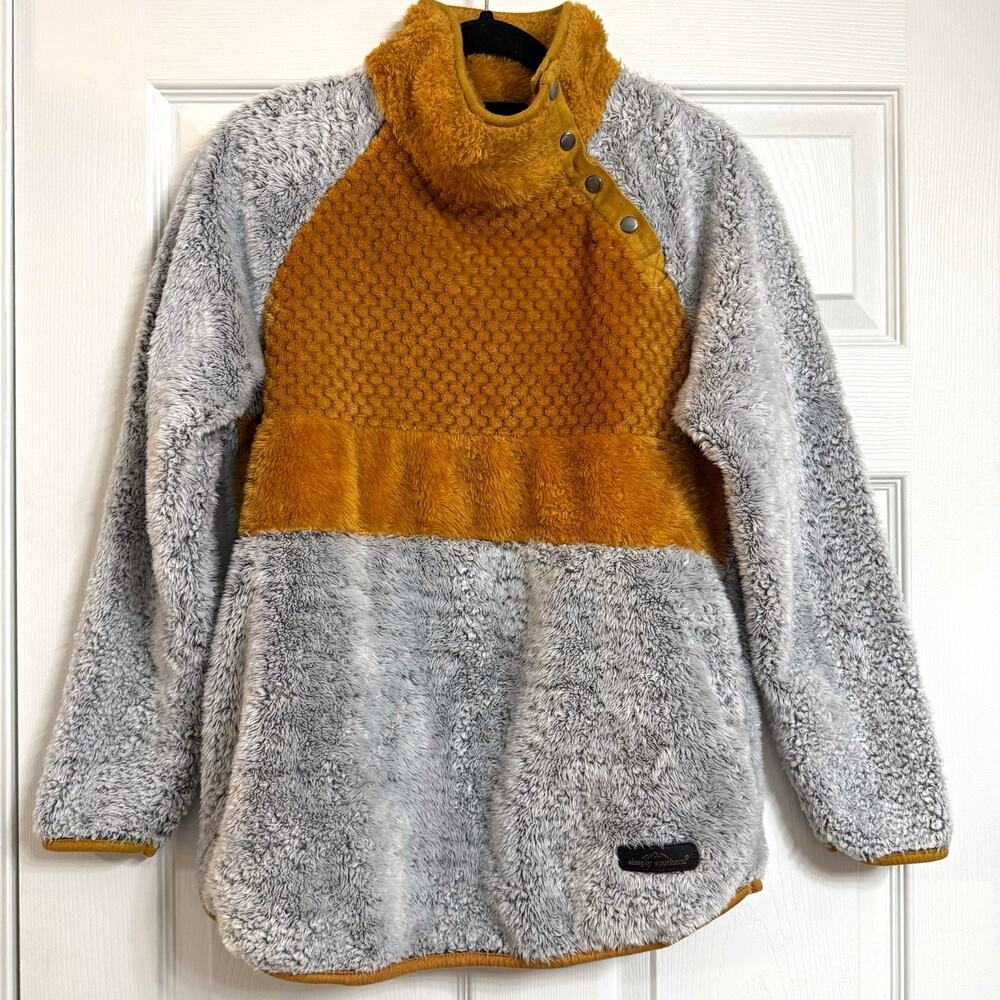 Simply Southern Women’s S Gray/Mustard Fleece 1/4 Snap Pullover Jacket